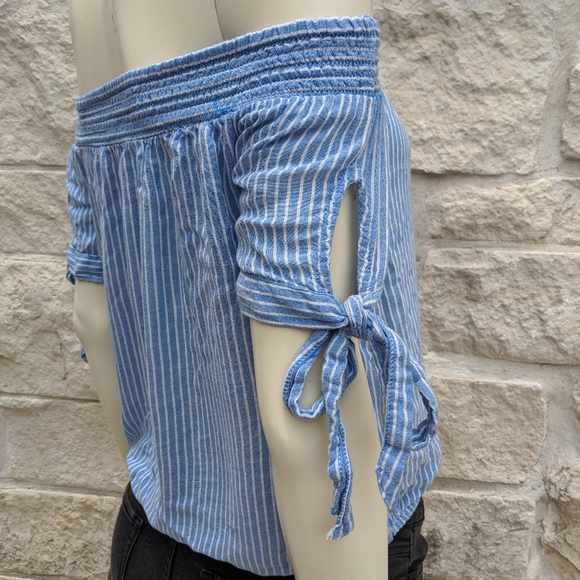 Kendall and Kylie Blue Striped Tie Blouse - Picture 10 of 12